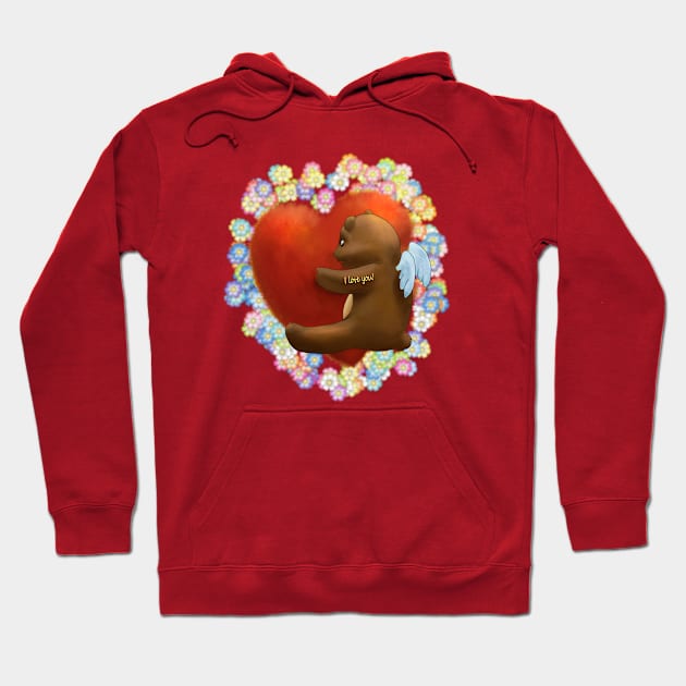 Heart hugging bear, i love you. Hoodie by Zimart